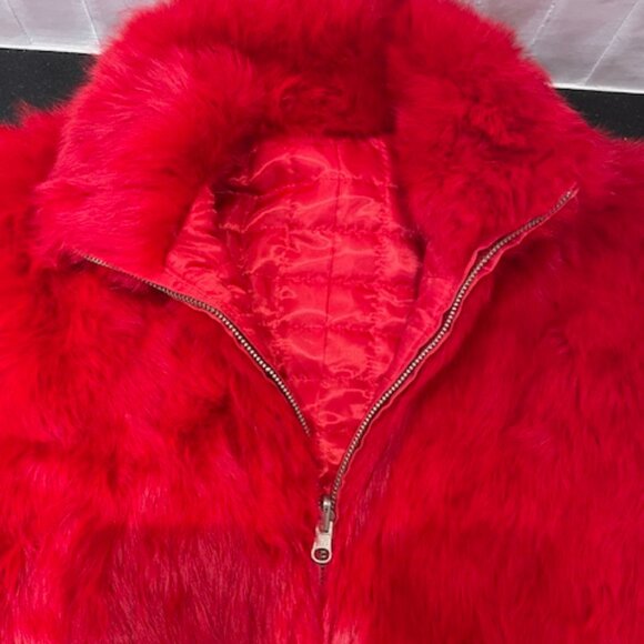 AS NEW MAXIMA WILSONS LEATHER RABBIT FUR LIPSTICK RED JACKET REVERSES NYLON XL - Picture 4 of 7